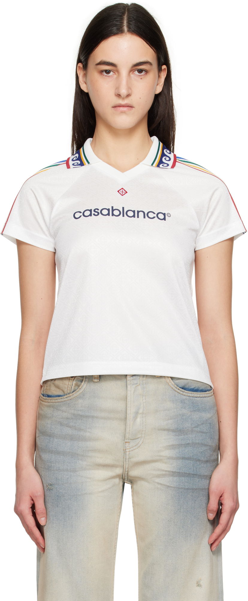 Majica kratkih rukava Casablanca Casablanca Jacquard Monogram Football T-Shirt Bijela | WPS25-JTP-302-01