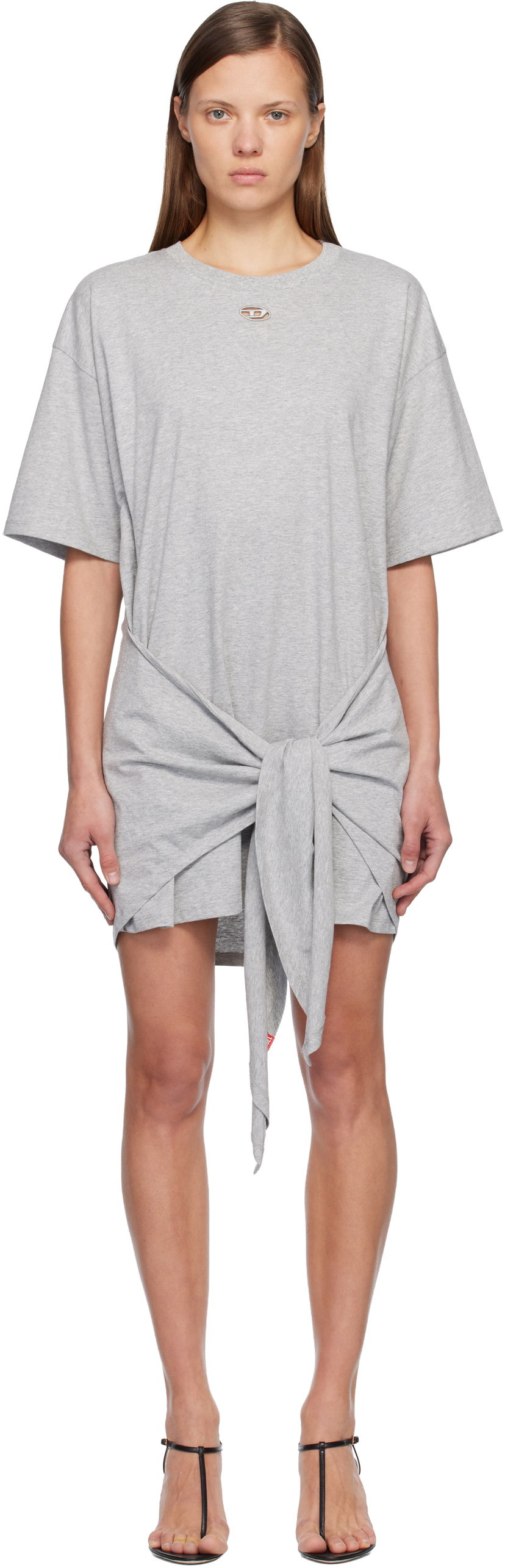 Haljina Diesel D-Eivor T-shirt Minidress with Tied Knot Detail Siva | A19232 0NIAX