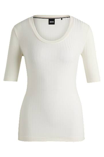 Džemper BOSS BOSS Stretch Scoop-Neck Top Bijela | 50518508