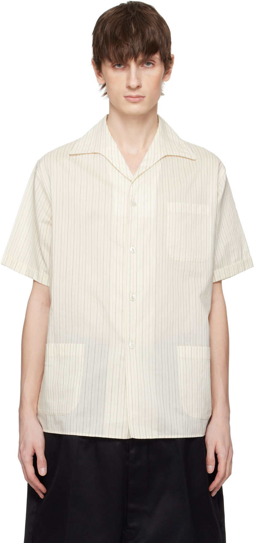 Košulja Maison Margiela Maison Margiela Pinstriped Camp Collar Shirt Bež | S50DR0009 M35276