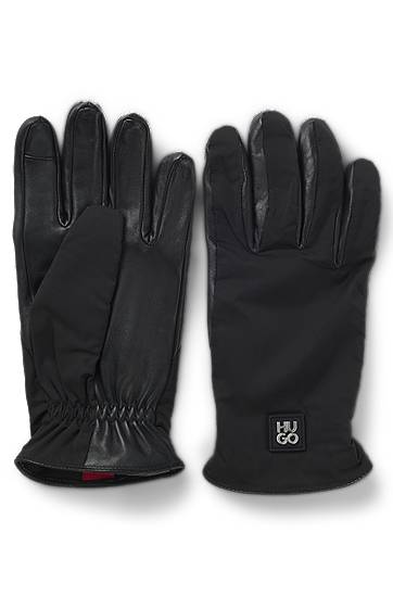 Rukavice BOSS Hybrid gloves in nylon and leather Crna | 50548758