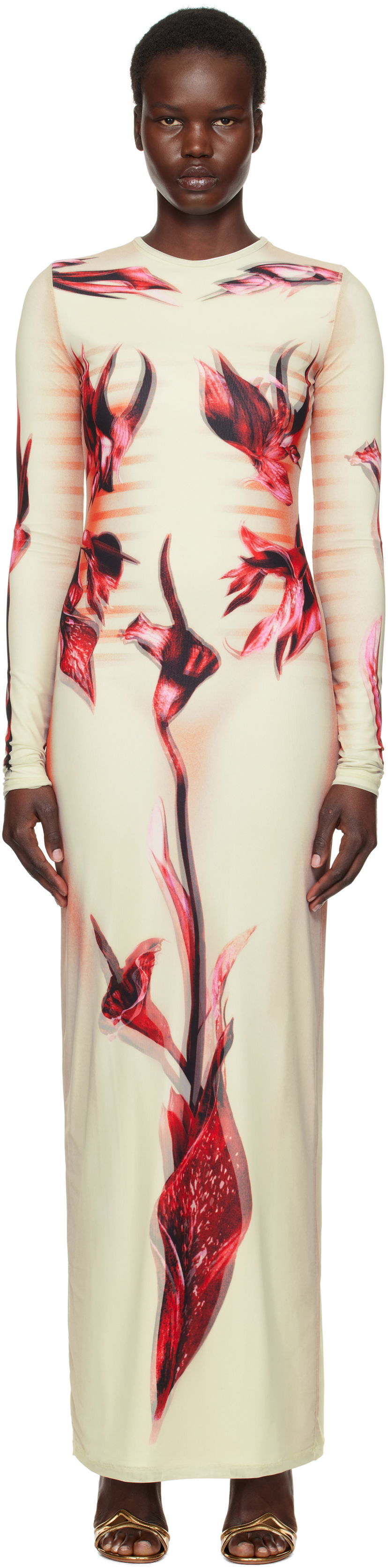 Haljina Jean Paul Gaultier Jean Paul Gaultier 'The Flower Body Morphing Marinière' Maxi Dress Bež | 25/33-F-RO371-T581-422030