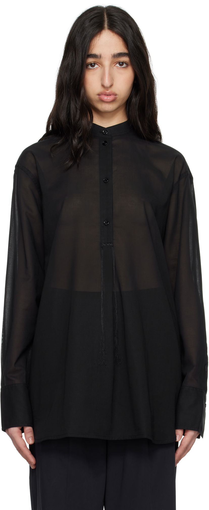Košulja TOTEME TOTEME Stand-Collar Sheer Shirt Crna | 252-WRT0427-FB0372