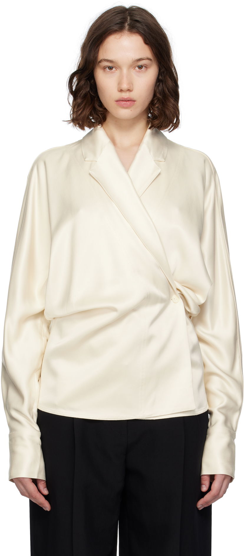 Košulja TOTEME TOTEME Wrap Satin Blouse Bež | 253-WRT0543-FB0382