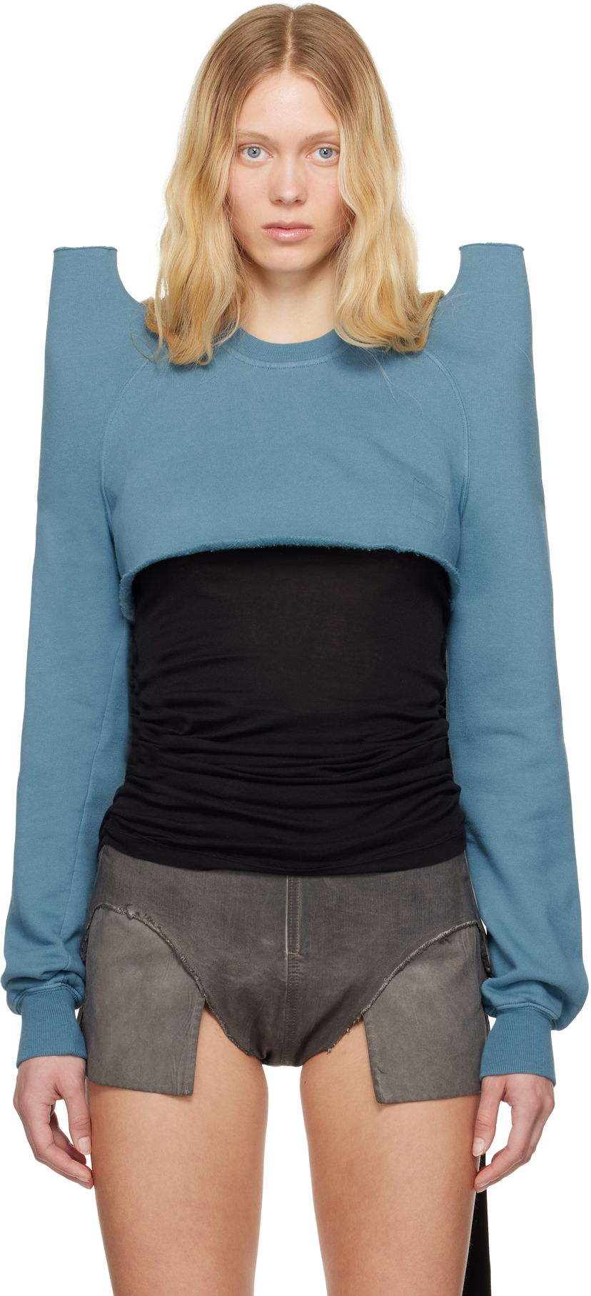 Džemper Rick Owens Rick Owens DRKSHDW Hollywood Cropped Sweatshirt Plava | DS01E3213 F