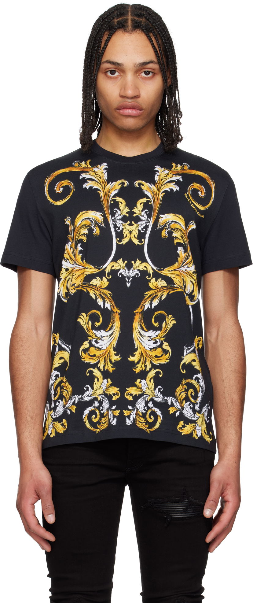 Majica kratkih rukava Versace Versace Jeans Couture Barocco Outline T-Shirt Crna | E78GAH6SB_EJS461