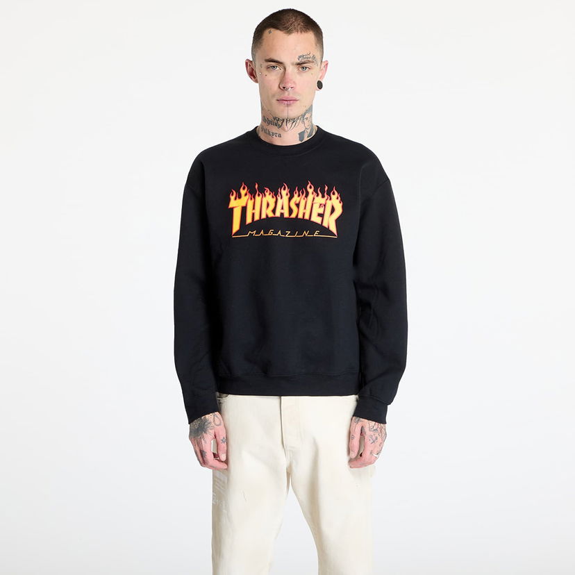 Dukserice Thrasher Flame Crewneck Sweatshirt Crna | 145494