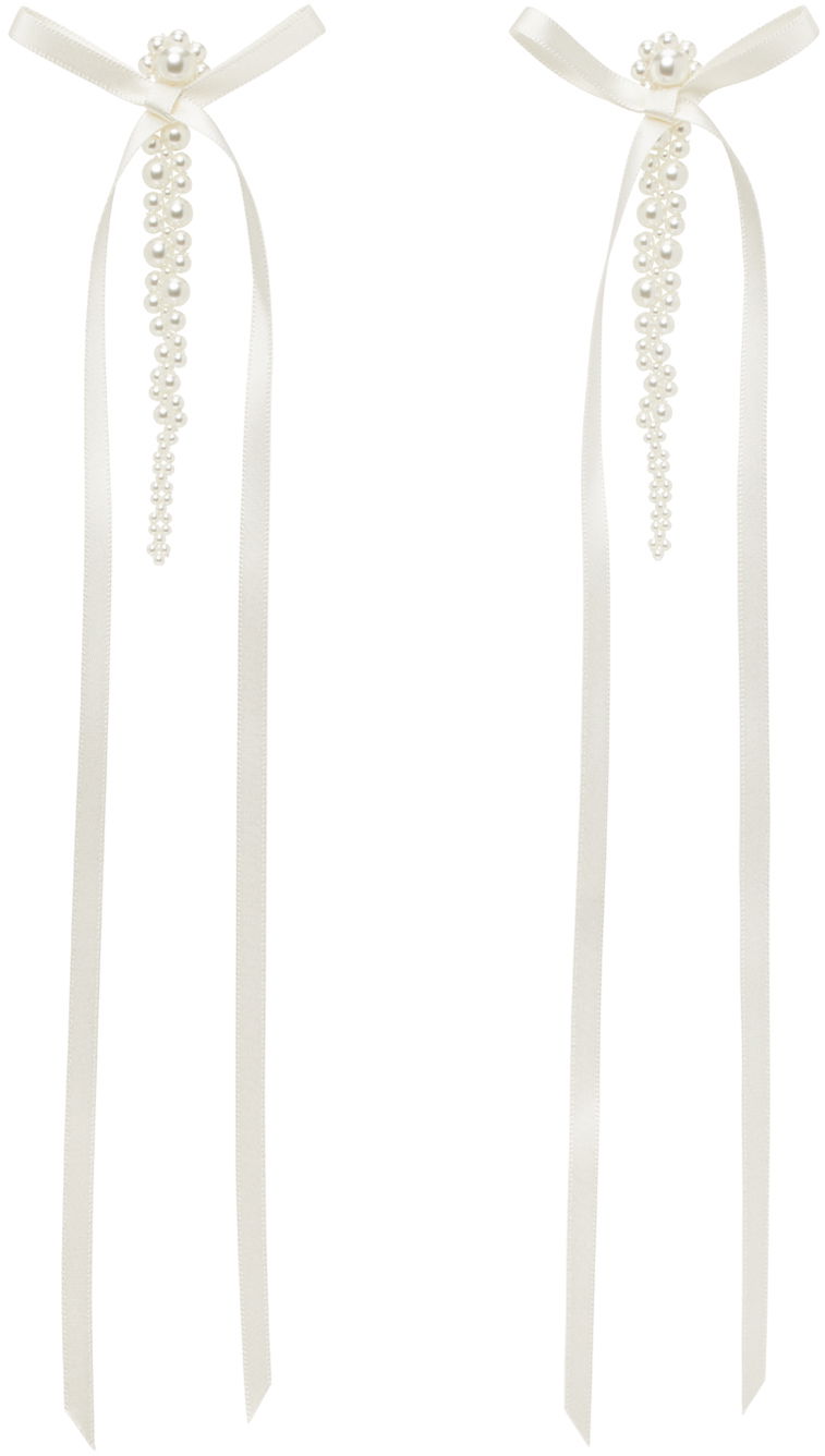 Naušnice Simone Rocha Simone Rocha Bow Ribbon Pearl Drop Earrings Bijela | ERG410 0904