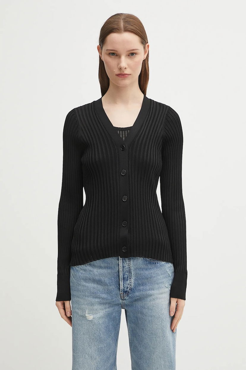 Džemper Anine Bing Matheo Ribbed V-Neck Cardigan Crna | A.09.10942