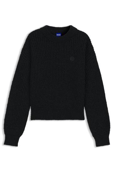 Džemper BOSS Relaxed-fit knitted sweater with Happy HUGO badge Crna | 50548138