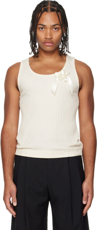 Majica bez rukava Simone Rocha Ribbed Ribbon Daisy Tank Top Bijela | 5377 1230, 0