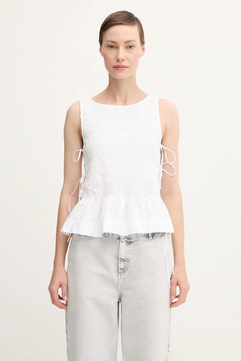 Majica bez rukava GANNI GANNI Cotton Poplin Smock Tie String Top Bijela | W0886