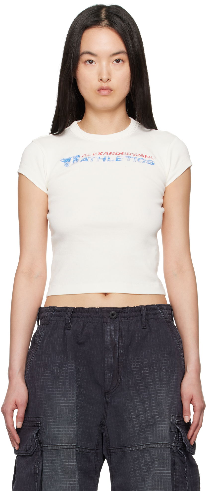Crop top Alexander Wang Alexander Wang.t Distressed Logo T-Shirt Bijela | 4CC2251824