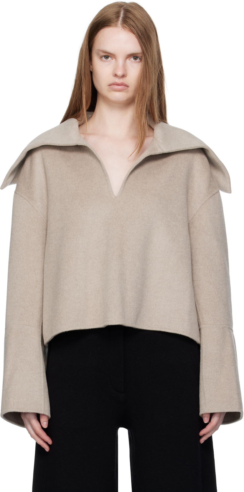 Džemper Nanushka Nanushka Maxe Cropped Wool Sweater Bež | NW25PFJK12992