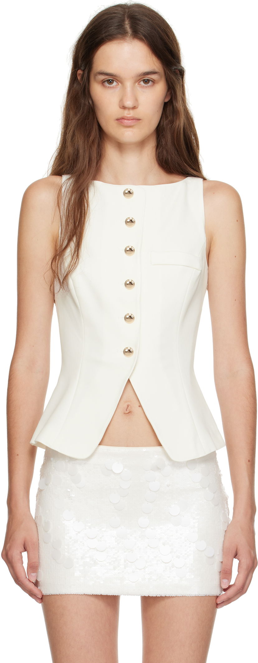 Prsluk GUIZIO Guizio Troyes Sleeveless Peplum Top Bijela | P25107W142