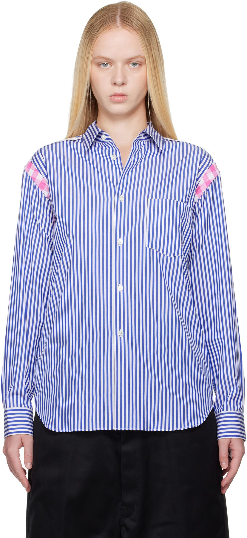 Košulja Comme des Garçons Comme des Garçons Striped Gingham Trim Shirt Plava | FO-B020-S25