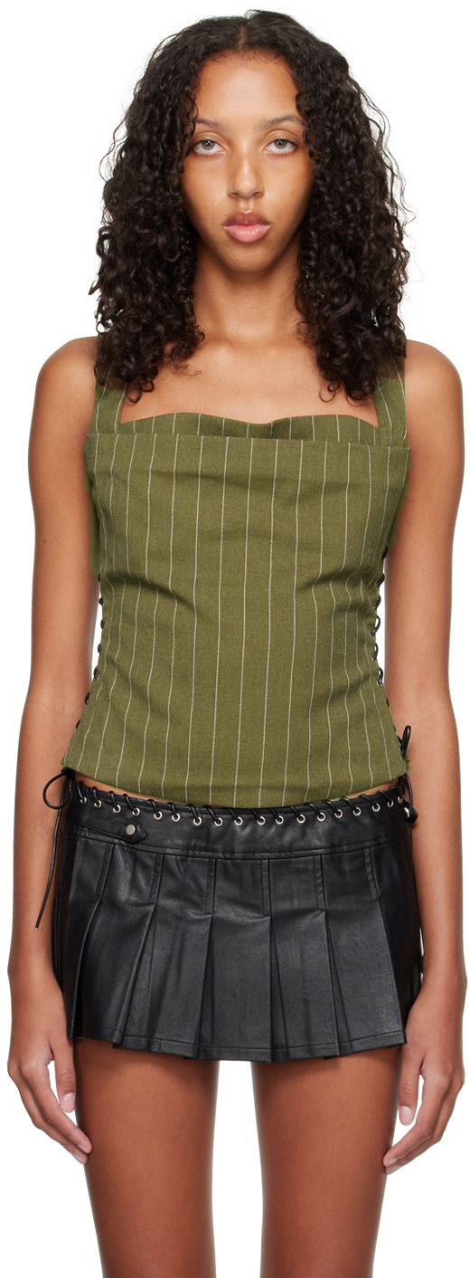 Majica bez rukava Miaou Miaou Vallois Pinstriped Corset Top Zelena | 7061SWBOVP