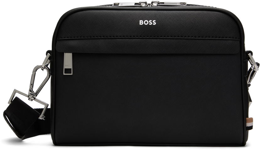 Torba za rame BOSS Saffiano Leather Reporter Bag Crna | 50548279
