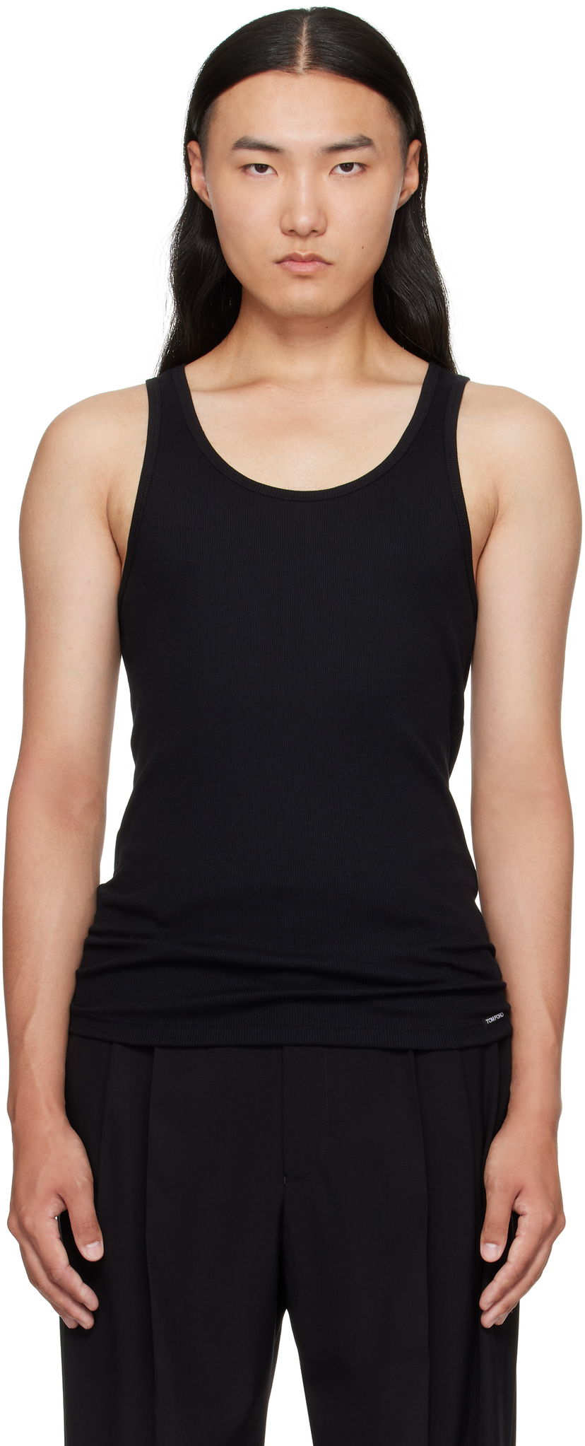 Majica bez rukava Tom Ford TOM FORD Cotton & Modal Rib Tank Top Crna | T4D101210