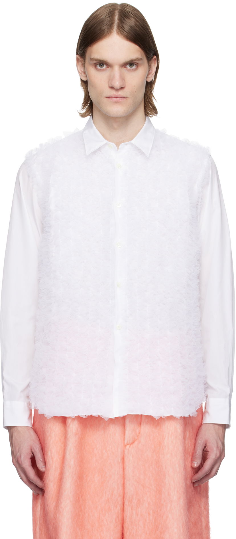 Košulja Comme des Garçons Homme Plus Cotton Broad & Nylon Tulle Shirt Bijela | PO-B025-051
