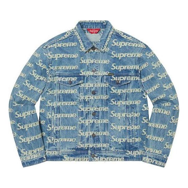 Bomber jakna Supreme Frayed Logos Denim Trucker Jacket Plava | SUP-SS21-667