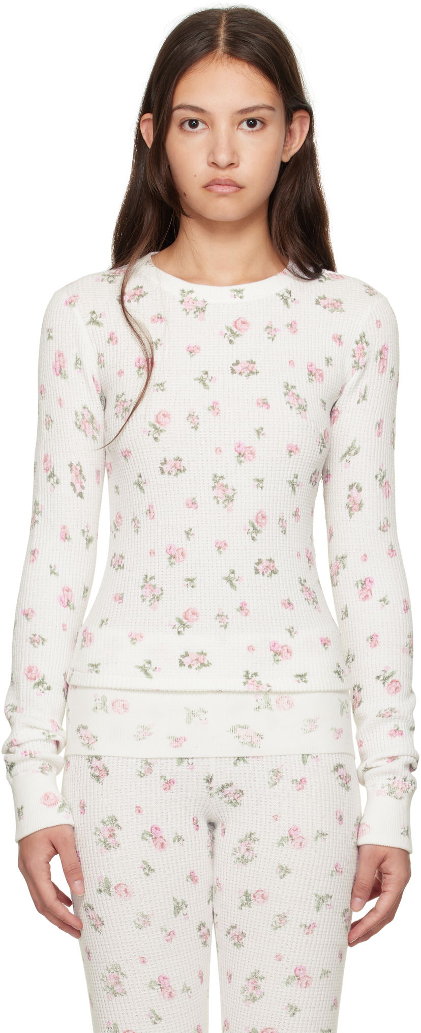 Majica kratkih rukava GUIZIO Guizio Long Sleeve Rosebud Thermal Top Bijela | H24101K082