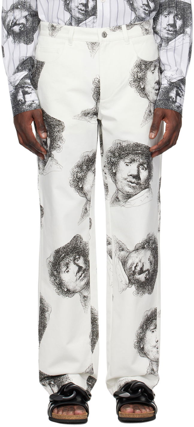 Hlače JW Anderson Printed Straight-Leg Jeans Bijela | TR0269-PG1153