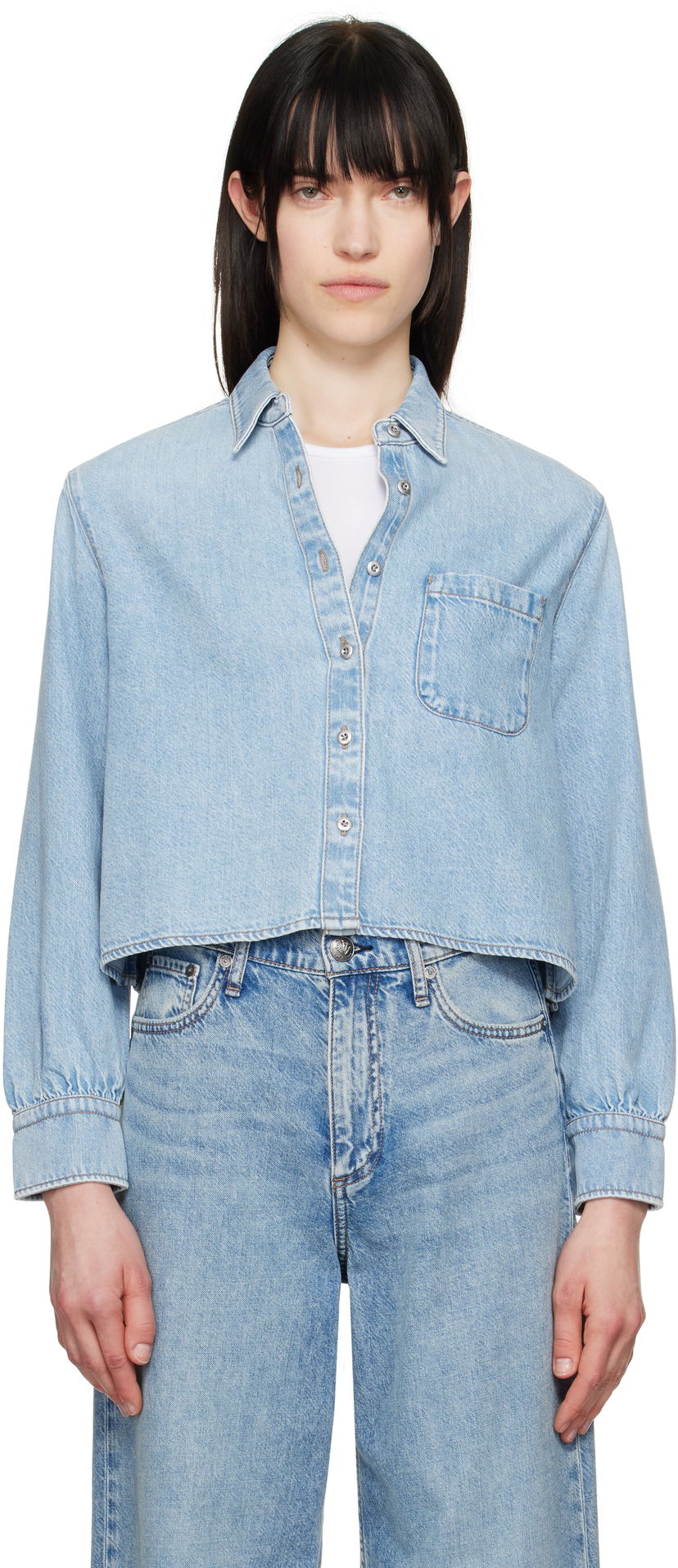 Košulja rag & bone Rag & Bone Featherweight Cropped Maxine Denim Shirt Plava | WDD25S1446UFGR
