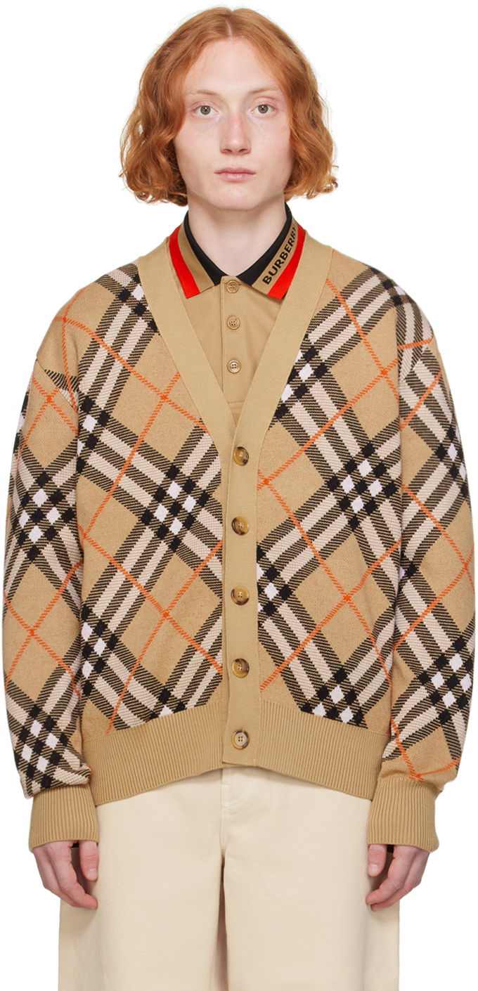 Džemper Burberry Beige Check Cardigan Bež | 8093494