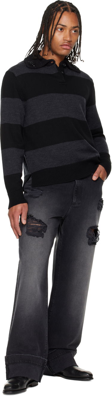 Jeans Simone Rocha Simone Rocha Embellished Distressed Wide-Leg Cuffed Jeans Crna | 4161B 1239D, 3