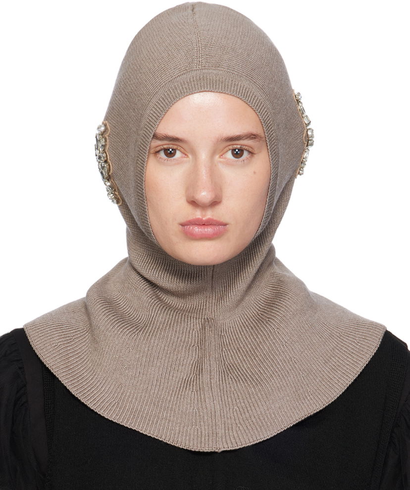 Kapica Simone Rocha Simone Rocha Embellished Knit Balaclava Bež | KMK5WB 0647