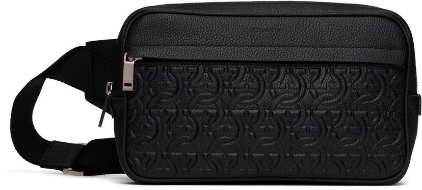 Torba oko struka FERRAGAMO Ferragamo Gancini Embossed Leather Belt Bag Crna | 769479