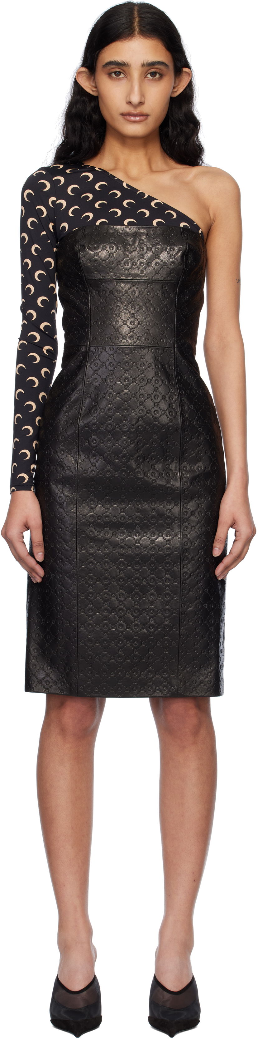 Haljina Marine Serre Marine Serre Moonogram Embossed Leather Midi Dress Crna | WDR315A RLEA0021