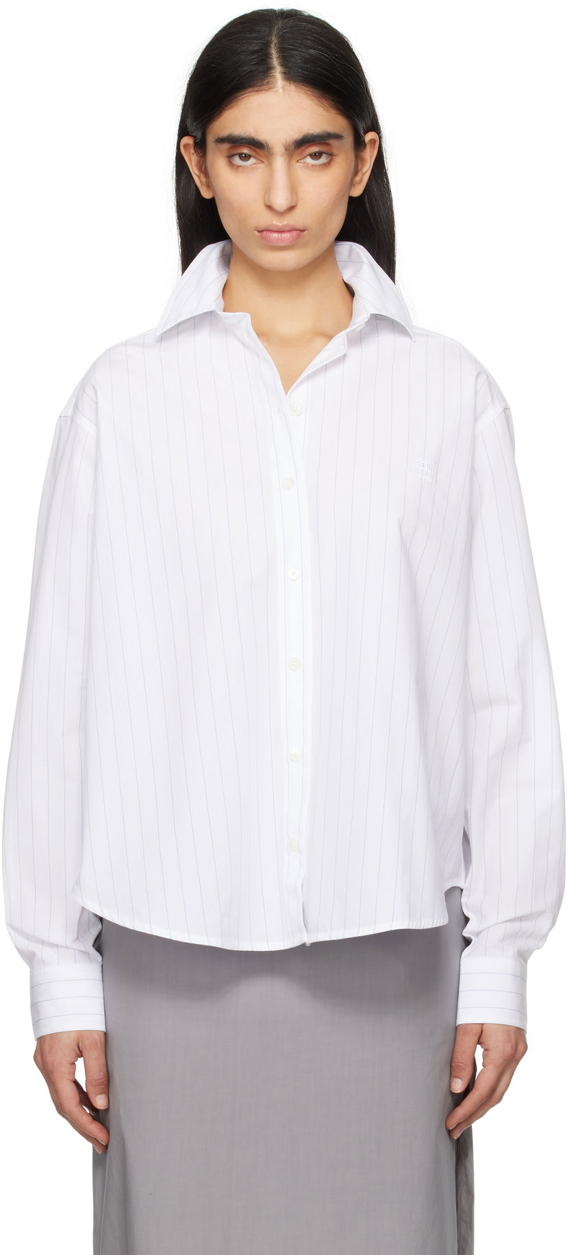 Košulja TOTEME TOTEME Monogram Striped Cropped Shirt Bijela | 252-WRT0356-FB0076