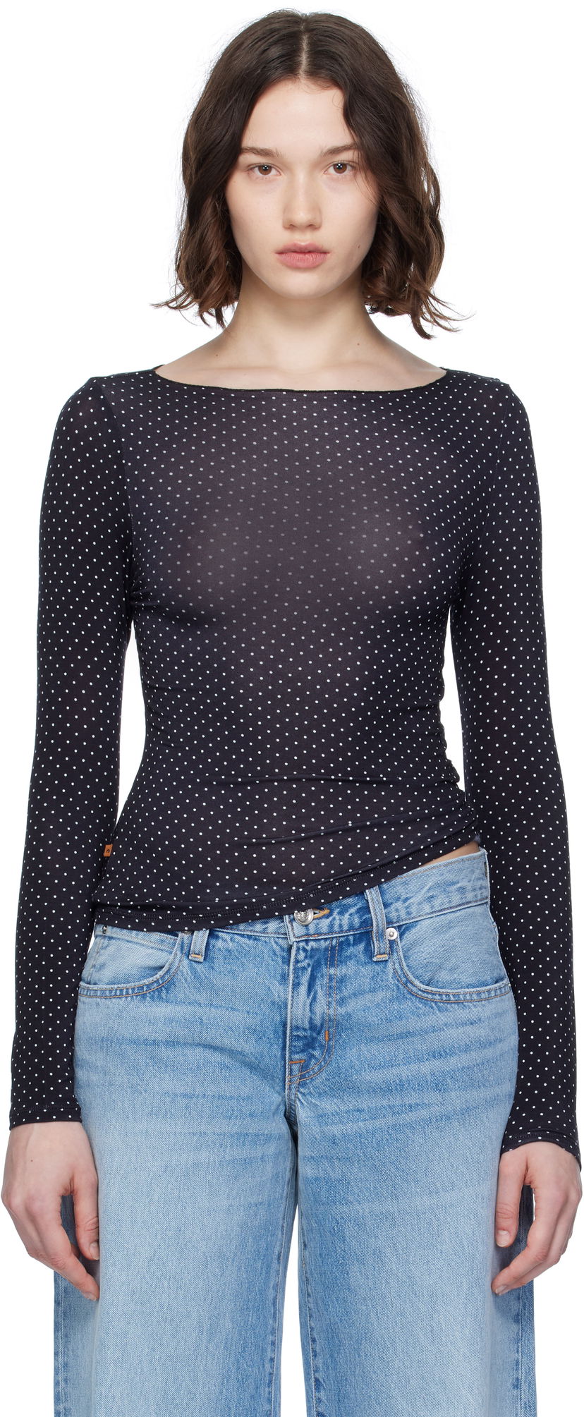 Majica kratkih rukava Miaou Miaou Amelia Polka Dot Long Sleeve T-Shirt Crna | 7183TJBBWP