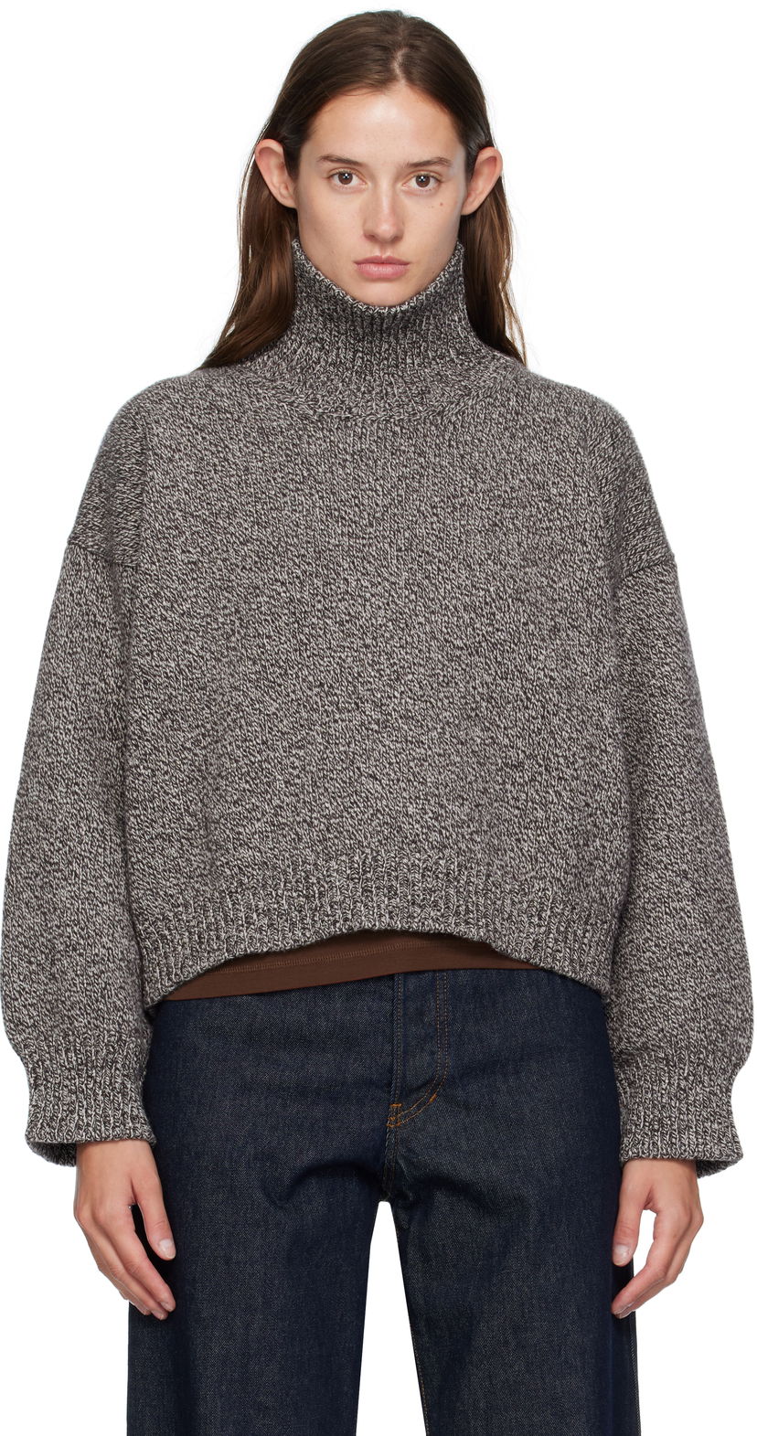 Džemper &Daughter &Daughter Caragh Chunky Crop Turtleneck Sweater Siva | HKN03934
