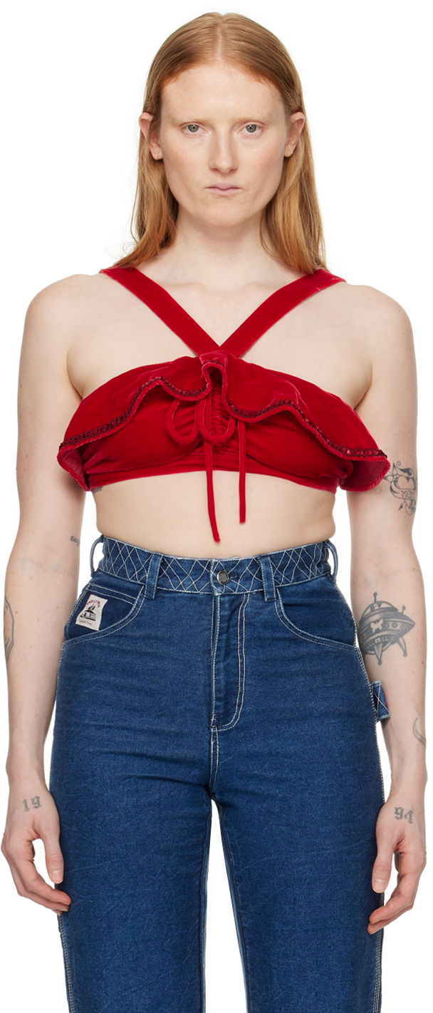 Majica bez rukava Bode Velvet Ruffle Bra Crvena | WRF23UP008