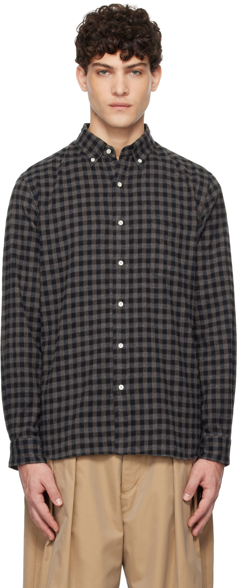 Košulja BEAMS BEAMS PLUS Button-Down Gingham Check Shaggy Shirt Siva | 38110244139