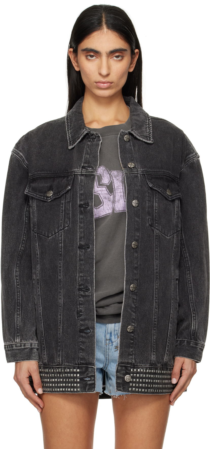 Jakna Ksubi Altar Phoenix Trucker Denim Jacket with Studs Crna | WPS25JK012