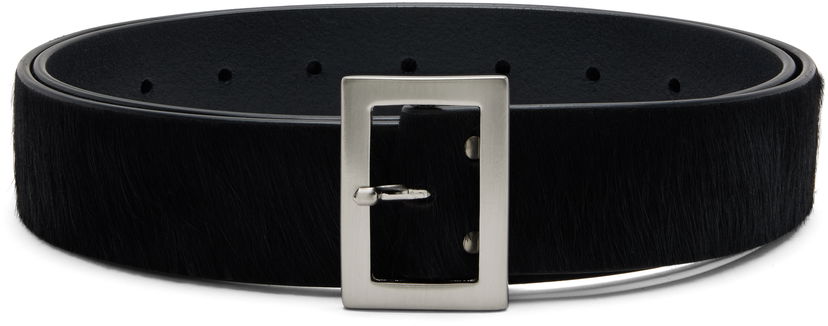 Pojasevi Rick Owens Calf Hair Square Buckle Belt Concordians Stooges Crna | RR02E1483 LHL