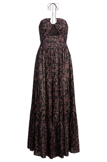 Haljina BOSS Metallic Print Halter Maxi Dress Crna | 50538359