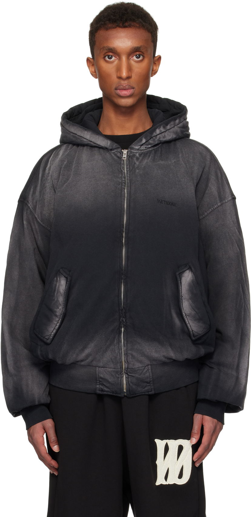 Bomber jakna We11done We11done Bomber Zip-Up Hoodie Crna | WD-TJ3-24-836-U-BK