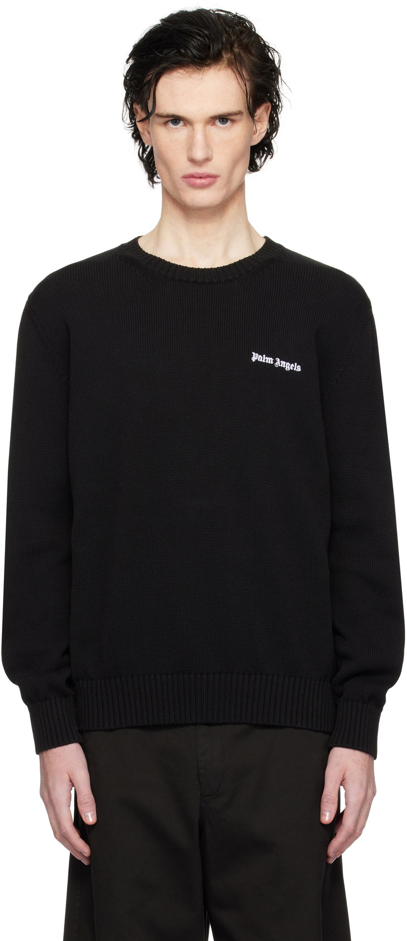 Džemper Palm Angels Logo Embroidered Sweater Crna | PMHE027C99KNI0021003