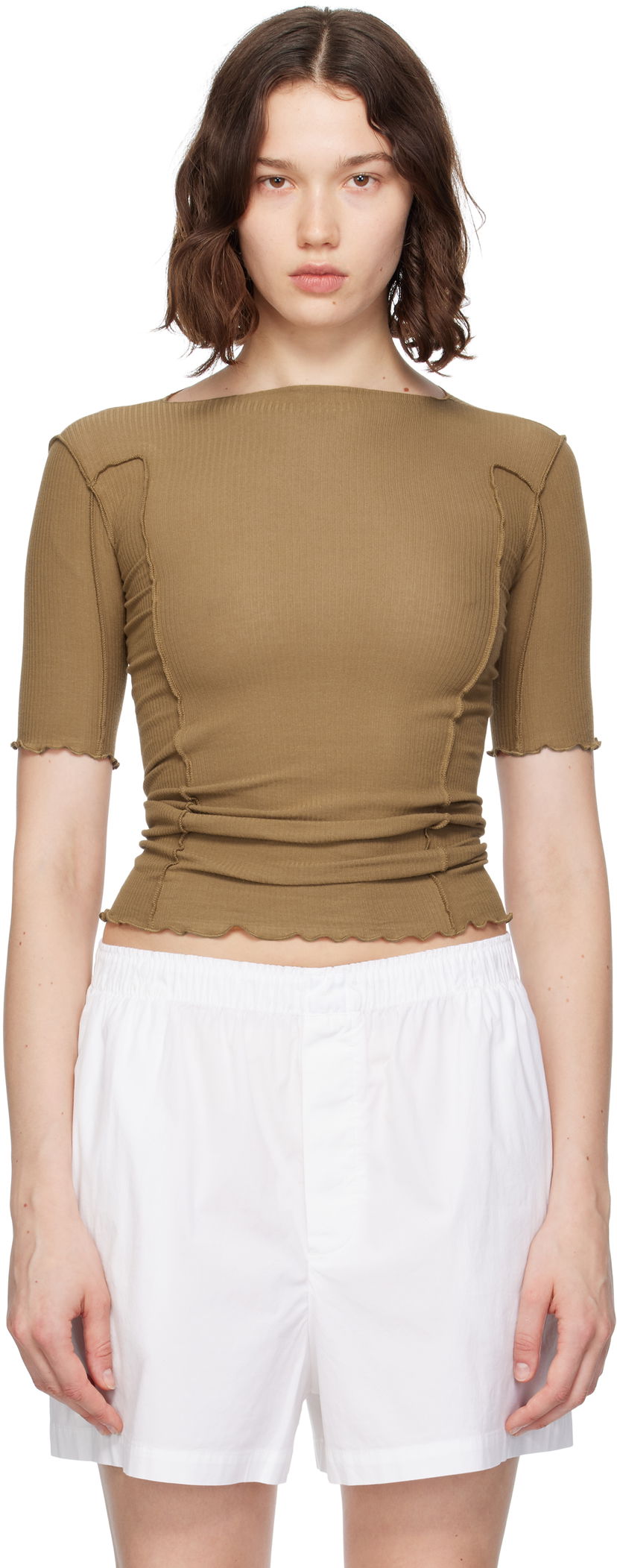 Majica kratkih rukava Baserange Baserange Omato 3/4 Sleeve T-Shirt Smeđa | TTO3-RB-SU25