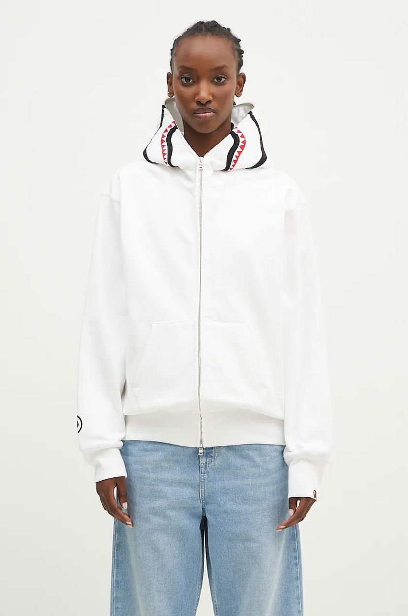 Dukserice BAPE Shark Full Zip Hoodie Bijela | 1K80215008