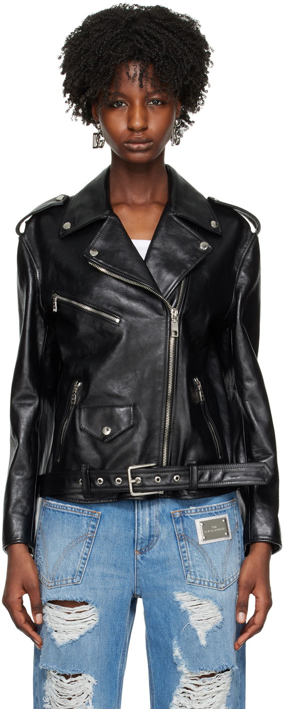 Jakna Dolce & Gabbana Black Pin-Buckle Belt Leather Jacket Crna | F9P52L HULRK