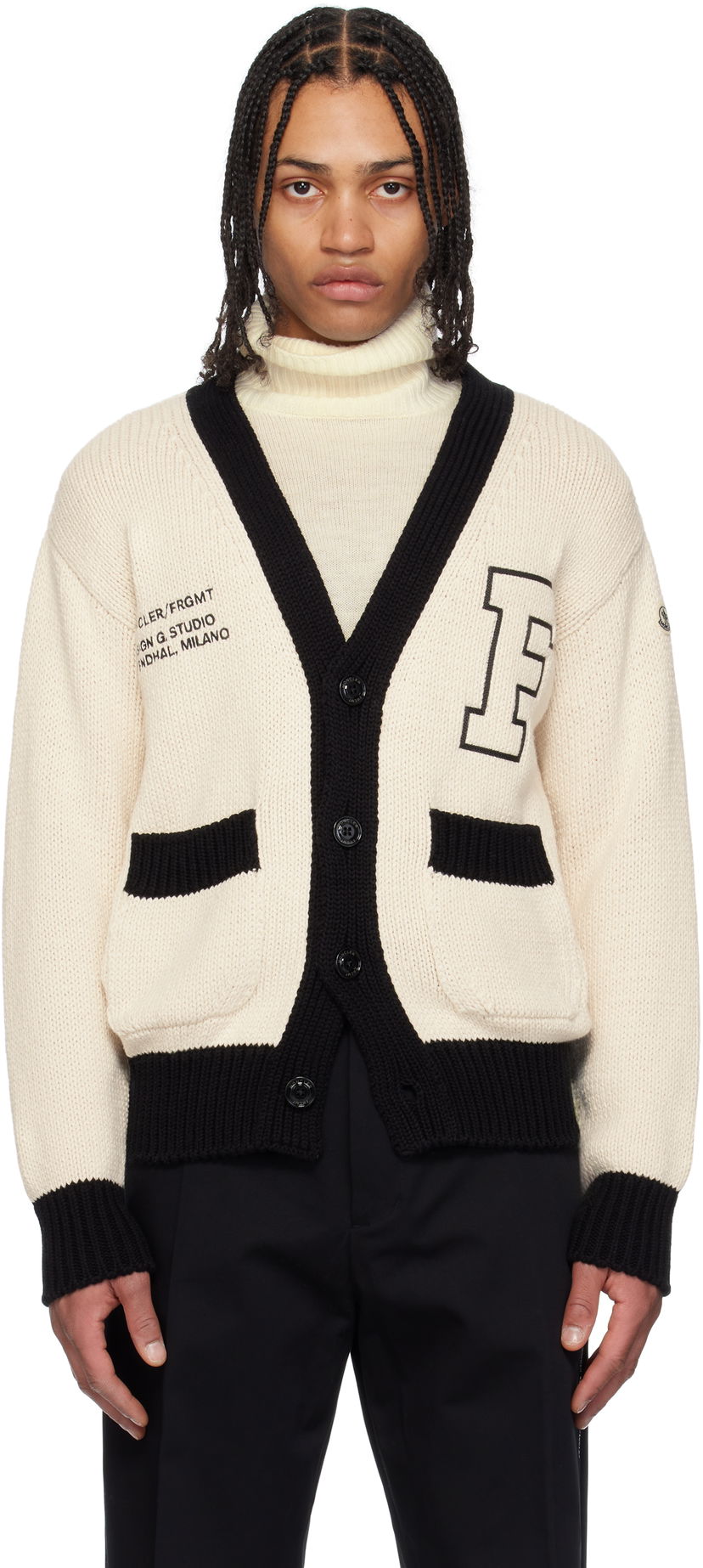 Džemper Moncler Moncler Genius x FRGMT Hiroshi Fujiwara Embroidered Cotton Cardigan Bež | K109U9B00001M5206