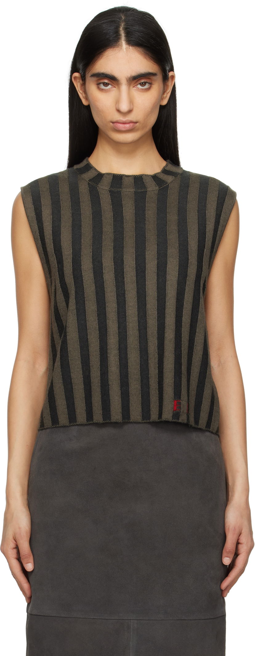 Džemper Eckhaus Latta Eckhaus Latta Striped Knit Tank Top Smeđa | 8025-EL-PS25-B -