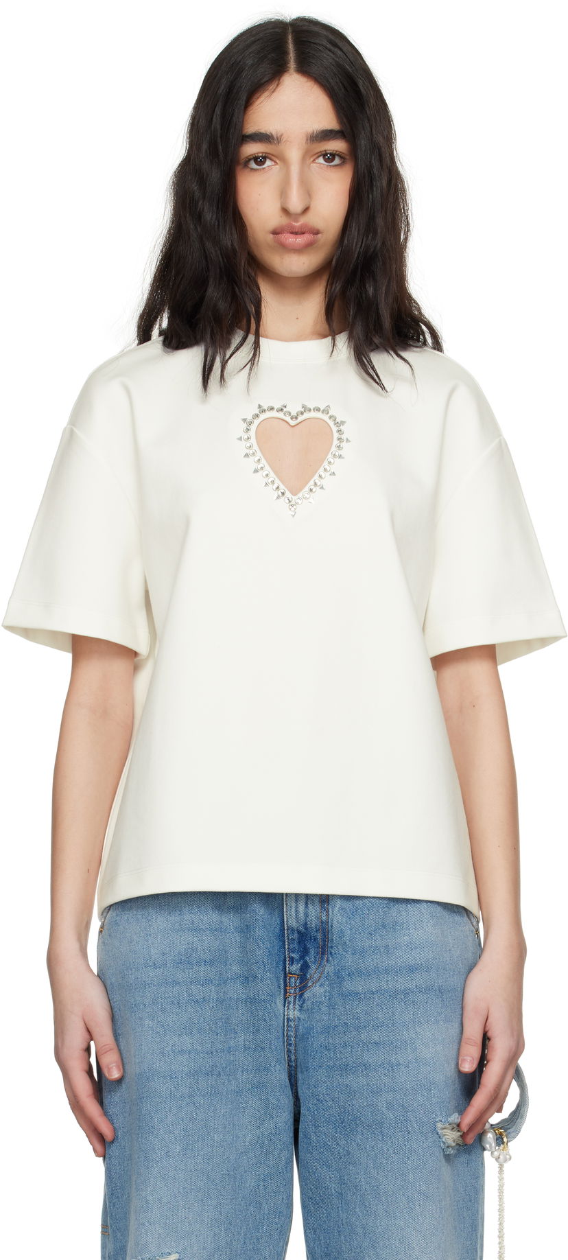 Majica kratkih rukava Area AREA Crystal Heart Cutout Relaxed T-Shirt Bijela | 0000TS0026FA01