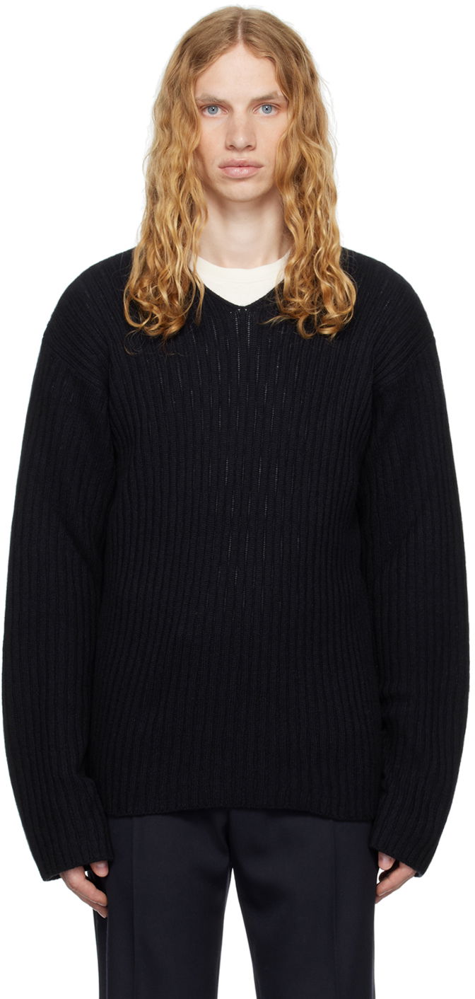 Džemper The Row The Row Gustave Ribbed V-Neck Sweater Crna | 713-Y556